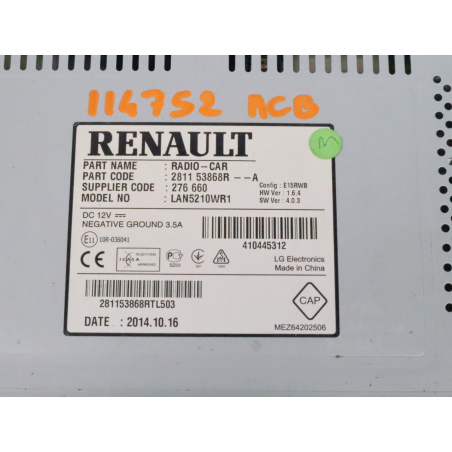 Autoradio occasion RENAULT CLIO IV Phase 1 - 0.9 TCE 90ch