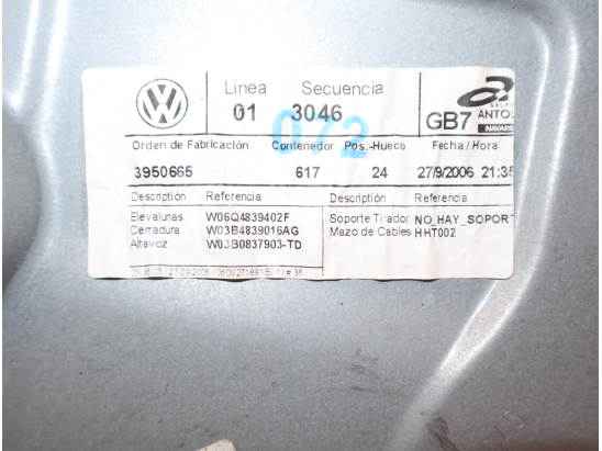 Mecanisme leve-glace arrière gauche occasion VOLKSWAGEN POLO IV Phase 2 - 1.9 TDI 100ch