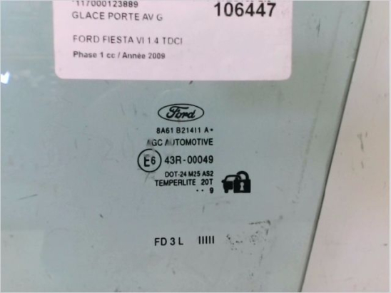 Glace porte av g occasion FORD FIESTA VI Phase 1 - 1.4 TDCI 68ch
