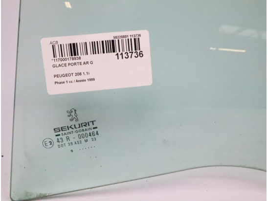 Glace porte ar g occasion PEUGEOT 206 Phase 1 - 1.1i