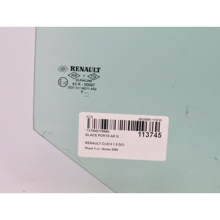 Glace porte ar g occasion RENAULT CLIO II Phase 2 - 1.5 DCI 70ch