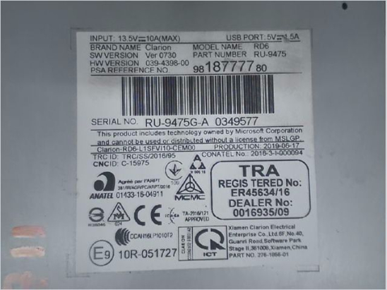 Autoradio occasion PEUGEOT RIFTER Phase 1 - 1.2i PureTech 110ch