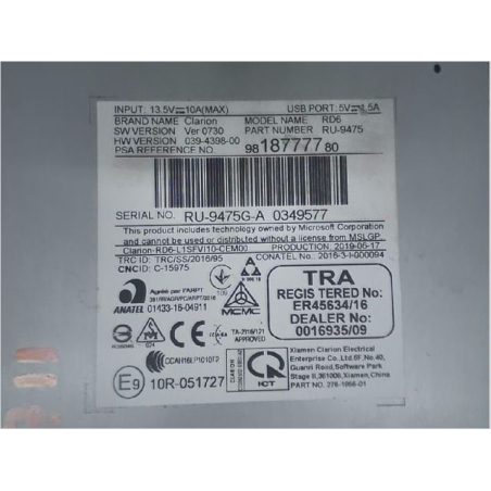 Autoradio occasion PEUGEOT RIFTER Phase 1 - 1.2i PureTech 110ch