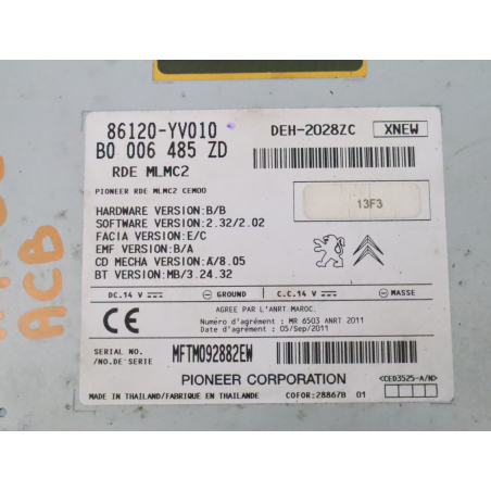 Autoradio occasion CITROEN C1 I Phase 3 - 1.0i 68ch