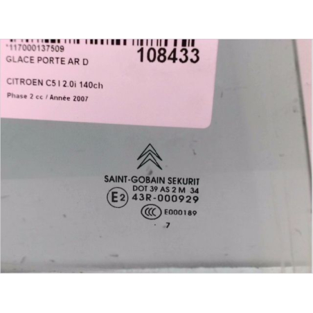 Glace porte ar d occasion CITROEN C5 I Phase 2 - 2.0i 140ch