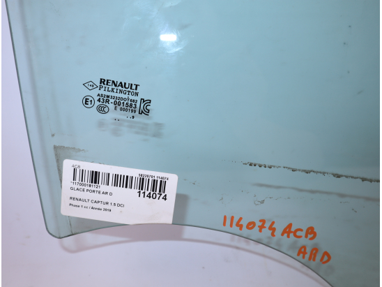 Glace porte ar d occasion RENAULT CAPTUR Phase 1 - 1.5 DCI 90ch