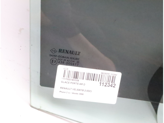 Glace porte ar d occasion RENAULT VELSATIS Phase 2 - 2.0DCI 150ch