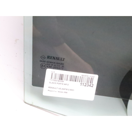Glace porte ar d occasion RENAULT VELSATIS Phase 2 - 2.0DCI 150ch