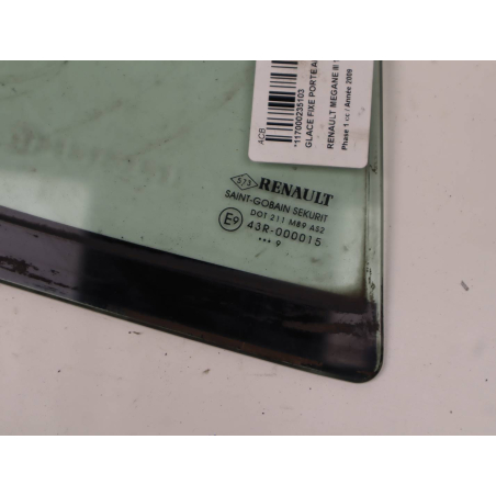 Vitre fixe porte arrière droite occasion RENAULT MEGANE III Phase 1 - 1.5 DCI 105ch