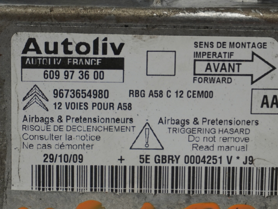 Boitier pyrotechnique occasion CITROEN C3 PICASSO Phase 1 - 1.6 HDi 90ch