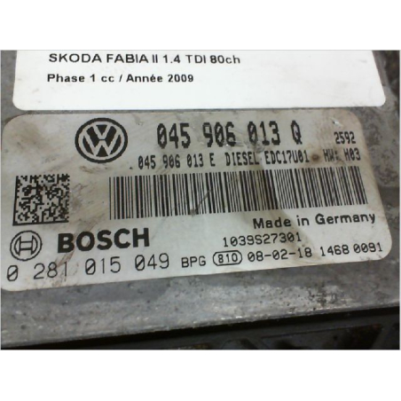 Calculateur moteur occasion SKODA FABIA II Phase 1 - 1.4 TDI 80ch